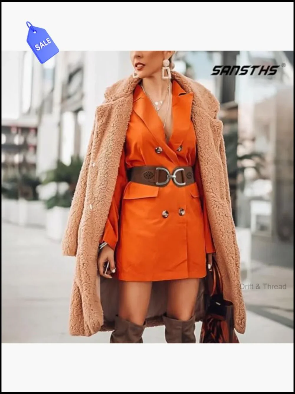 Vintage Women Stretchy Wide Belt Chunky Buckle Elastic Waist Belt for Dresses